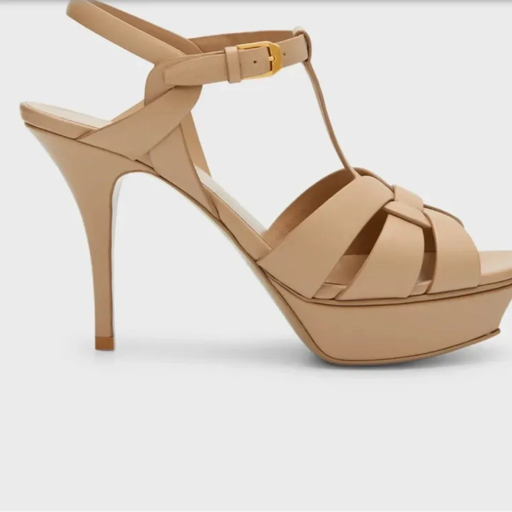 YSL Tribute Platform heels parent nude sz 6.5 - Picture 2 of 16